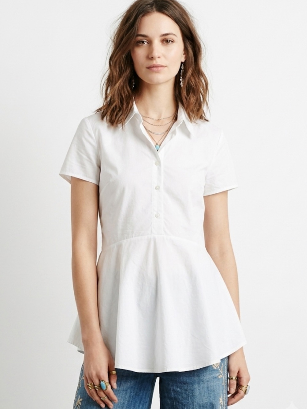 Anthropologie White Poplin Peplum Top